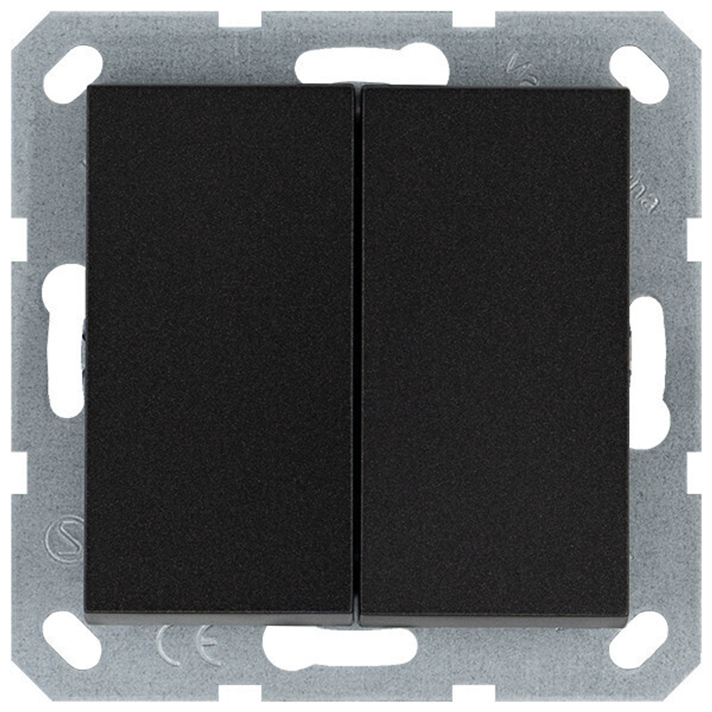 Выключатель двухклавишный 10A 250V~ с накладкой, цвет Антрацит