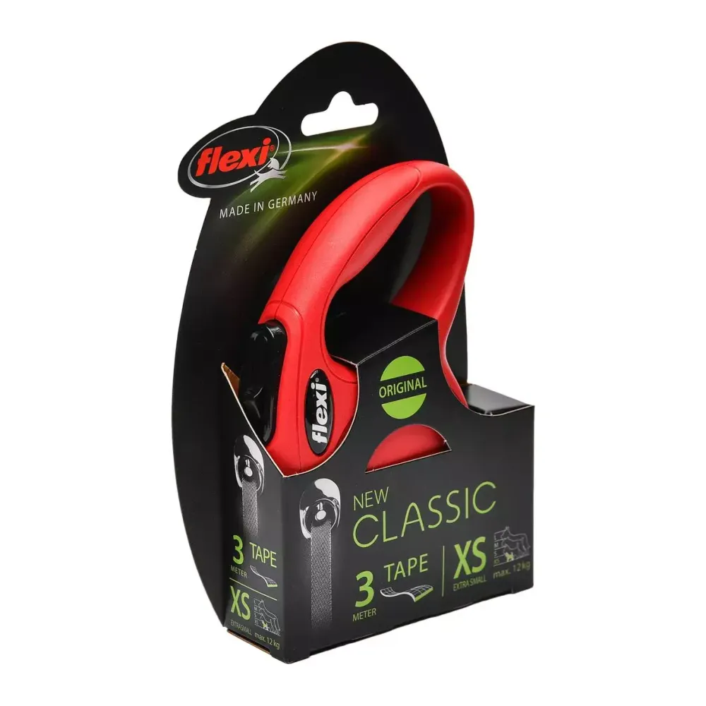 Поводок-рулетка Flexi New Classic XS (до 12 кг) 3 м лента красная