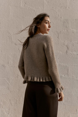 ZARA КАРДИГАН С ВОЛАНАМИ, СЕРО-КОРИЧНЕВЫЙ