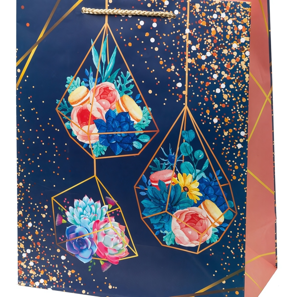 Бумажный пакет для сувенирной продукции с ламинацией, с шириной основания 26 cм, плотность бумаги 140 г/м2 / 26*32,4*12,7см арт.87970