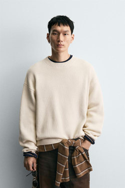 ZARA СВИТЕР ИЗ ХЛОПКА С РЕЛЬЕФНОЙ ТКАНЬЮ, ЭКРЮ