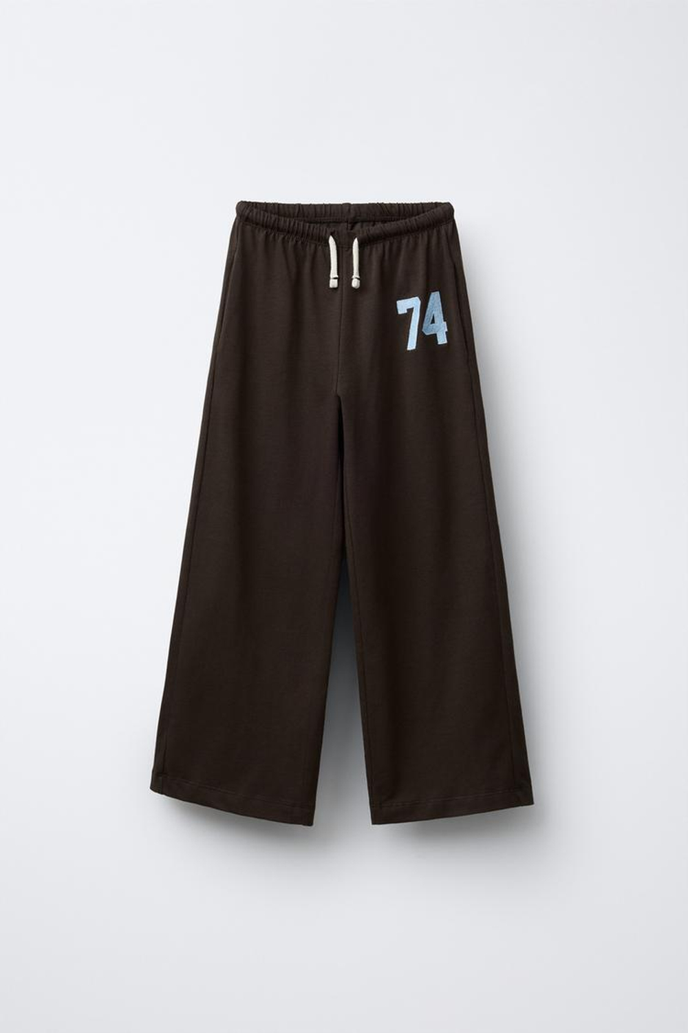 ZARA БРЮКИ WIDE LEG ИЗ ПЛОТНОЙ МЯГКОЙ ТКАНИ С ВЫШИВКОЙ, КОРИЧНЕВЫЙ