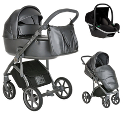 Детская коляска Roan Bass Next Кожа 3 в 1 с автокреслом Tutis Elo Black RN083/1 Graphite Pearl