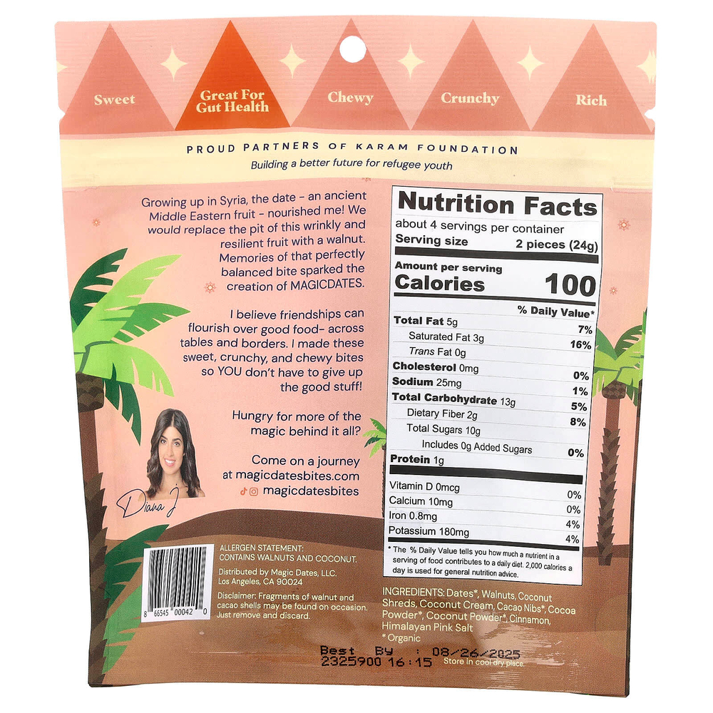 MAGICDATES, Original Snack Bites, брауни с соленым грецким орехом, 100 г (3,5 унции)