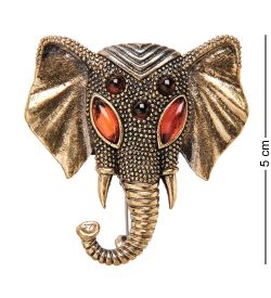 AM-2108 Брошь «Слон Ганеша» (латунь, янтарь)
