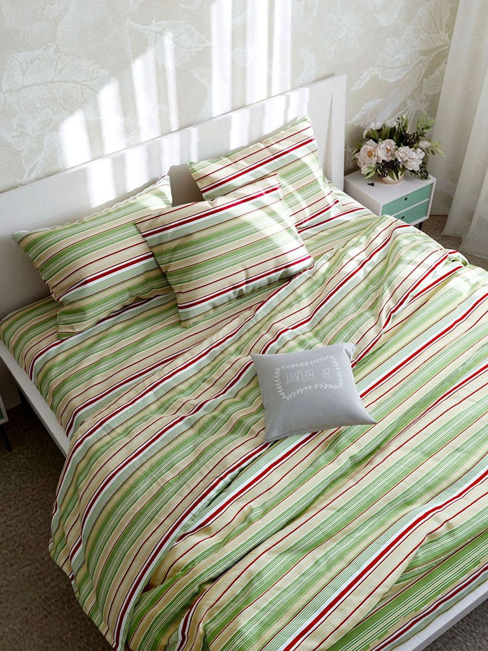 Постельное белье Сказка "Восточная полоска" 2-спальный Наволочка 50х70 см 2 шт Простынь на резинке 160х200 см Пододеяльник 175х215 см, перкаль