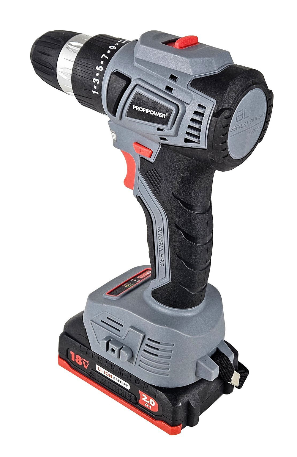 Аккумуляторный бесщеточный шуруповерт PROFIPOWER MKBL-18BT (18В,Li-ion-2шт, 2.0Ач, 0,8-10мм,40нм,магнитная бита, З/У, в кейсе)