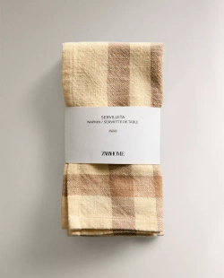 ZARA HOME НАБОР ХЛОПКОВЫХ САЛФЕТОК В КЛЕТКУ (УПАКОВКА ИЗ 2 ШТ.), ЖЕЛТО-ОРАНЖЕВЫЙ