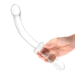 Изогнутый стеклянный фаллоимитатор 12’’ Girthy Ribbed G-Spot Glass Dildo With Handle Grip Double Ended - 30 см. (Цвет: прозрачный)