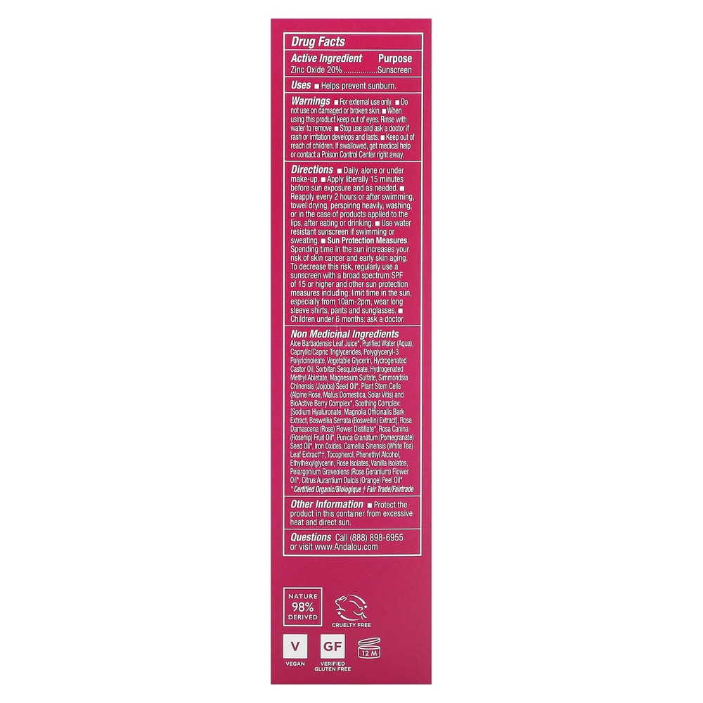 Andalou Naturals, 1000 Roses, CC, тон и коррекция, для чувствительной кожи, SPF 30, легкий загар, 58 мл (2 жидк. унции)