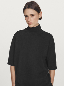 Massimo Dutti Свитер из 100% шерсти с короткими рукавами, черный