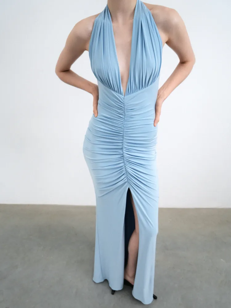 Луна макси (Luna maxi), платье макси из голубого бифлекса