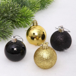 Новогодние шары 5 см (набор 4 шт) "Микс фактур", черный/золото (Серпантин)
