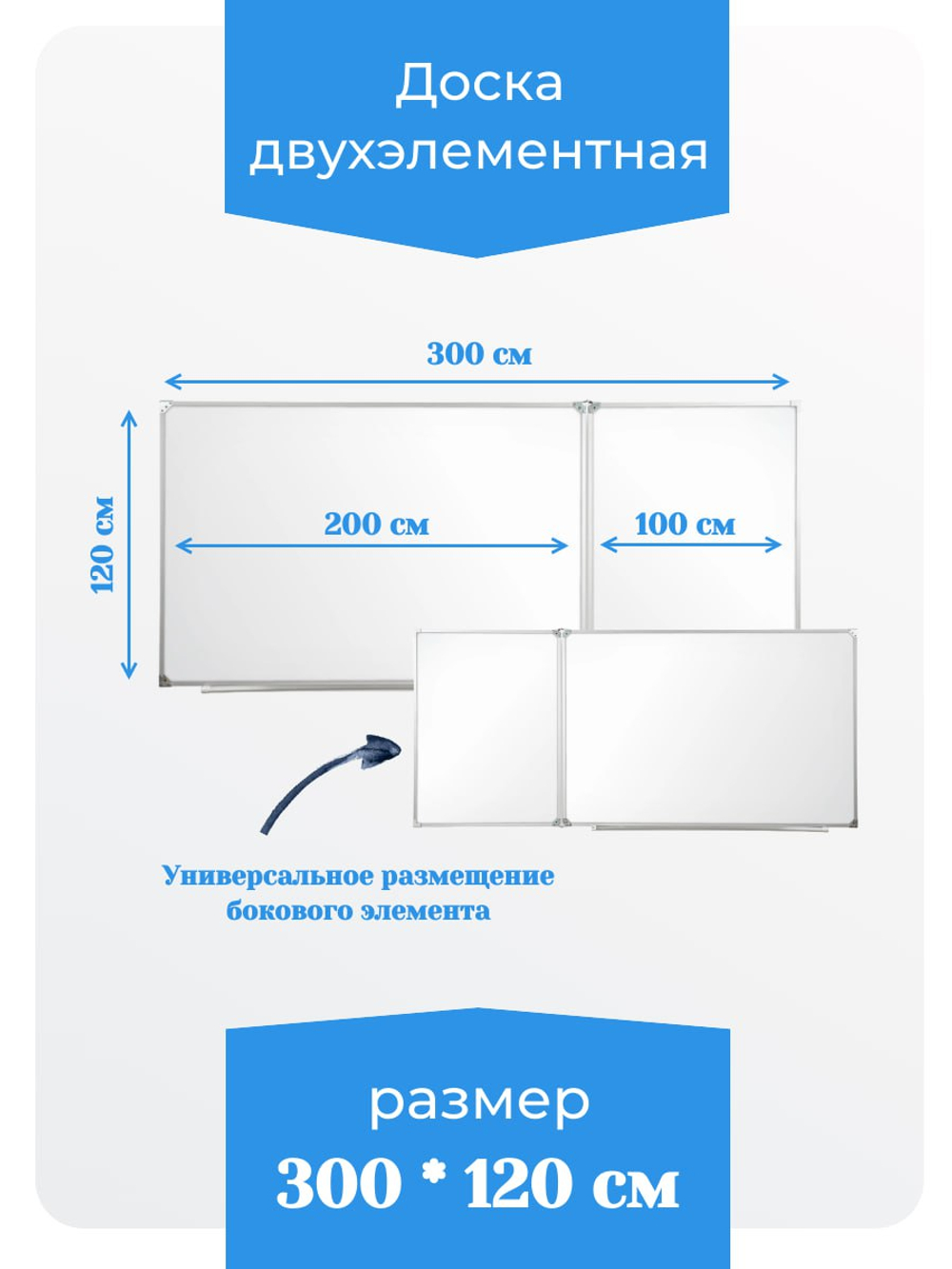 Двухэлементная(Л) магнитная полимерная школьная доска 3000х1200 (маркерная)