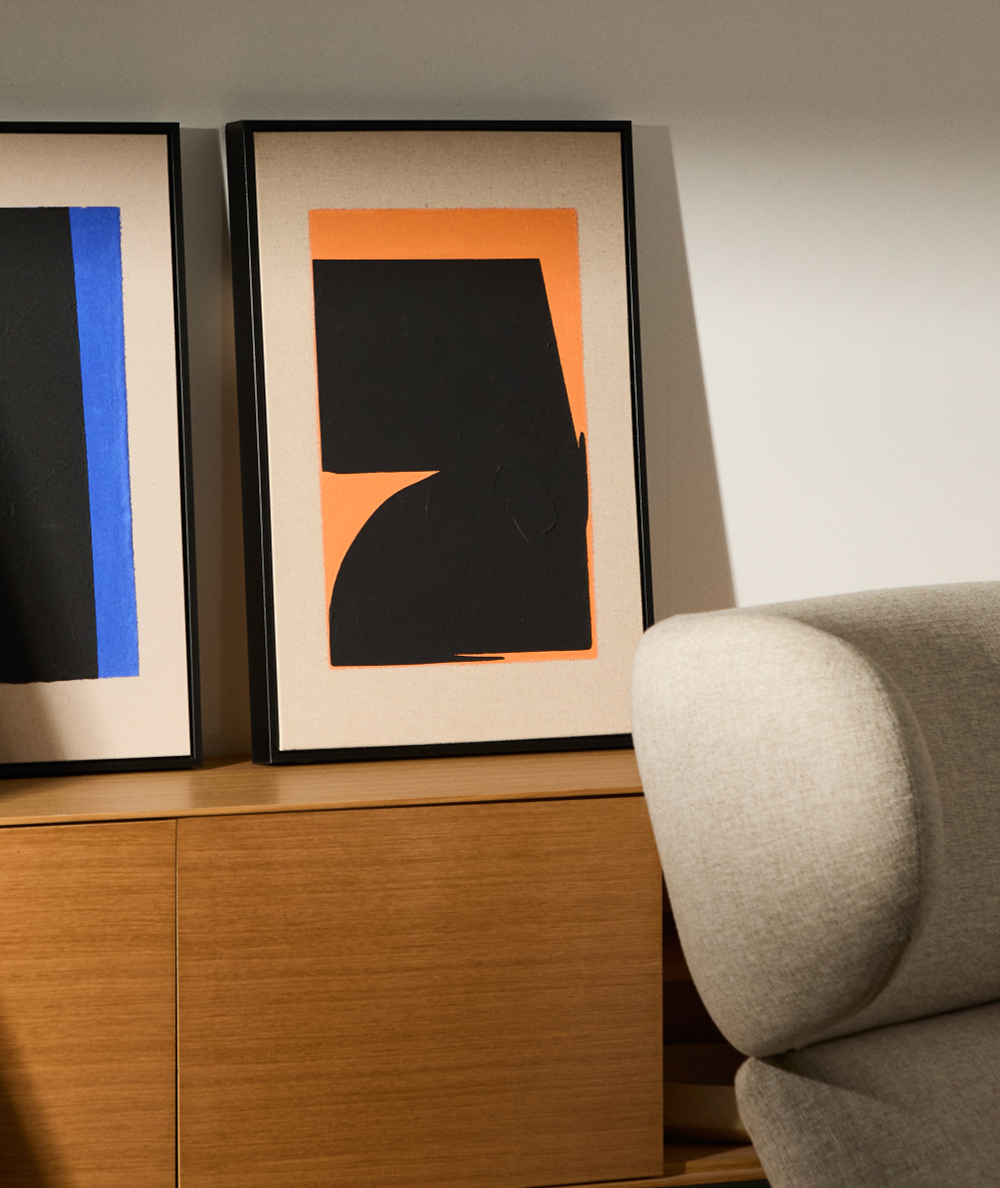 Zernu Абстрактная картина на оранжево-чёрном льняном холсте, 42 x 65 см