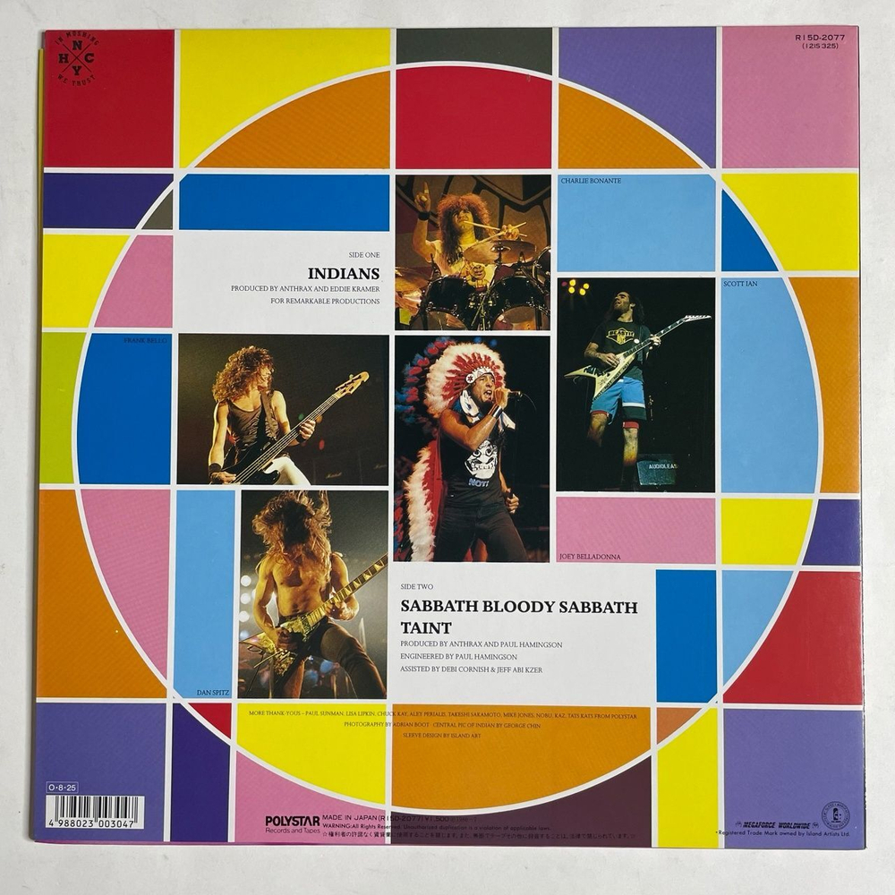 Винтажная виниловая пластинка LP Anthrax Indians (Japan 1987) (Obi) Maxi Single