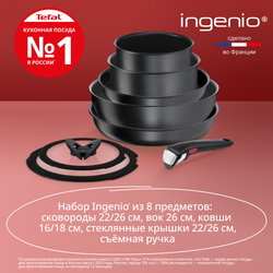 Набор посуды Tefal Ingenio Daily Chef Black 8 предметов 16/18/22/26/26 см L7629242