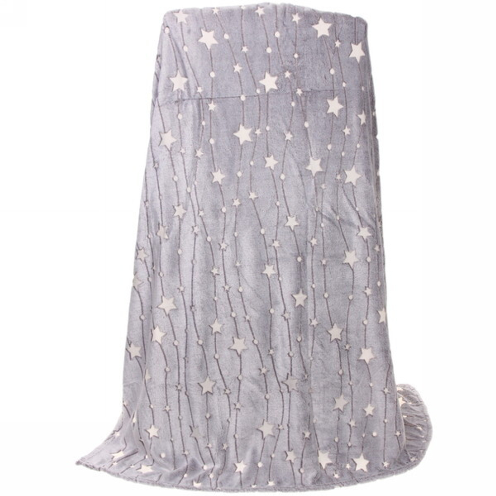 Плед 100*150см «Neon-Звездопад» светящийся, цвет серый, микрофлис Ультрамарин