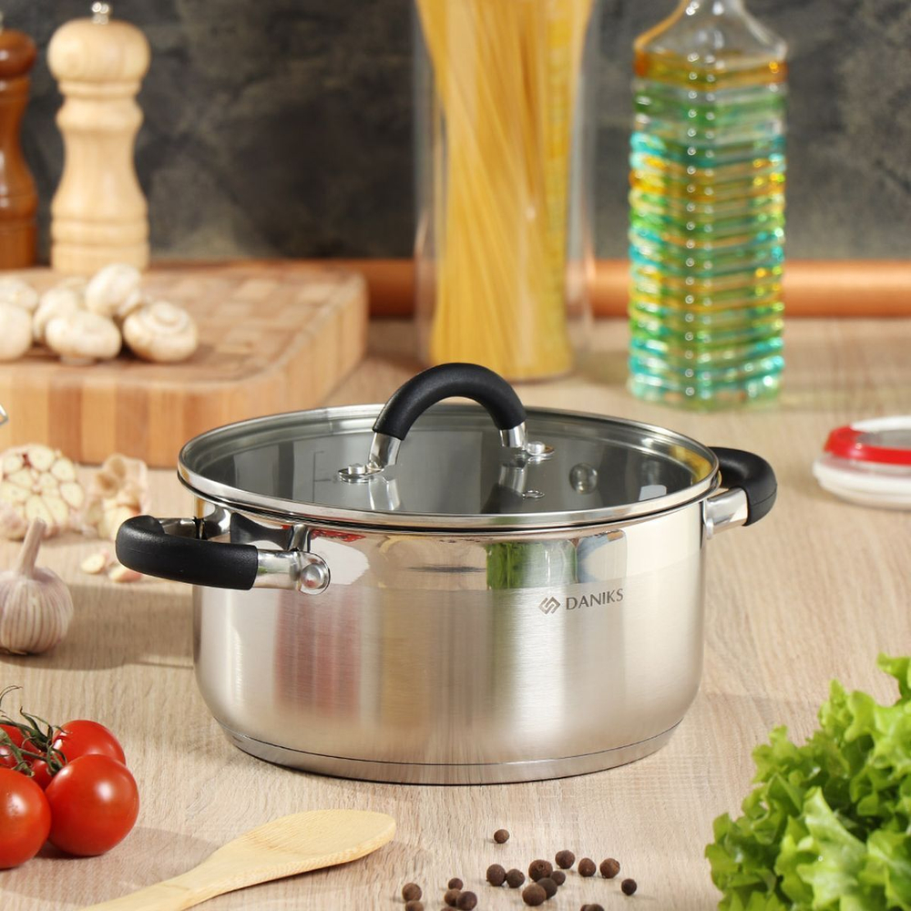 Кастрюля нерж, 4.1 л, с крыш, Daniks, Турин, QS-1-22/GS-01413-22CA, индукц