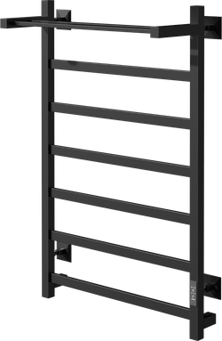 Полотенцесушитель электрический EWRIKA Пенелопа КВ7 80x55 см, подключение справа, слева, скрытое подключение справа, матовый черный, лесенка, из стали, с полкой