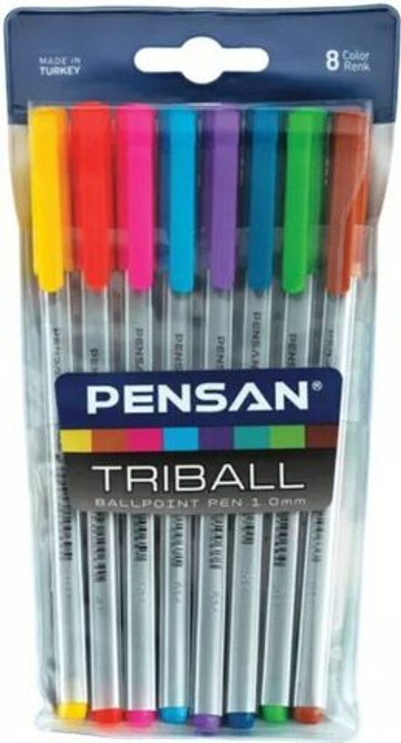 Набор ручек шар. PENSAN. TRIBALL 8 цв., 1мм, трехгранные