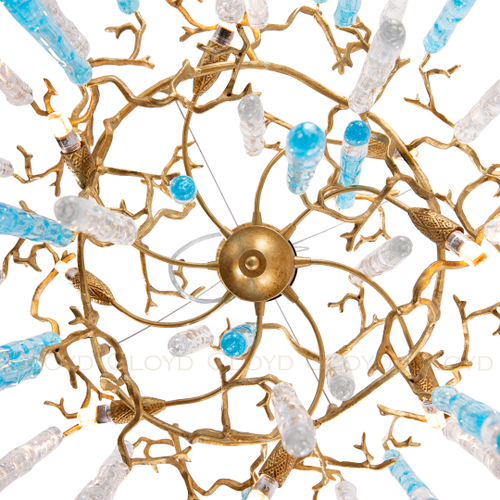 Люстра Cloyd PANGEA C8 / Ø63 см - латунь - голубое стекло (арт.10404)