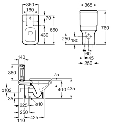 Унитаз напольный с бачком Roca Dama-N 342787000+341784000 схема