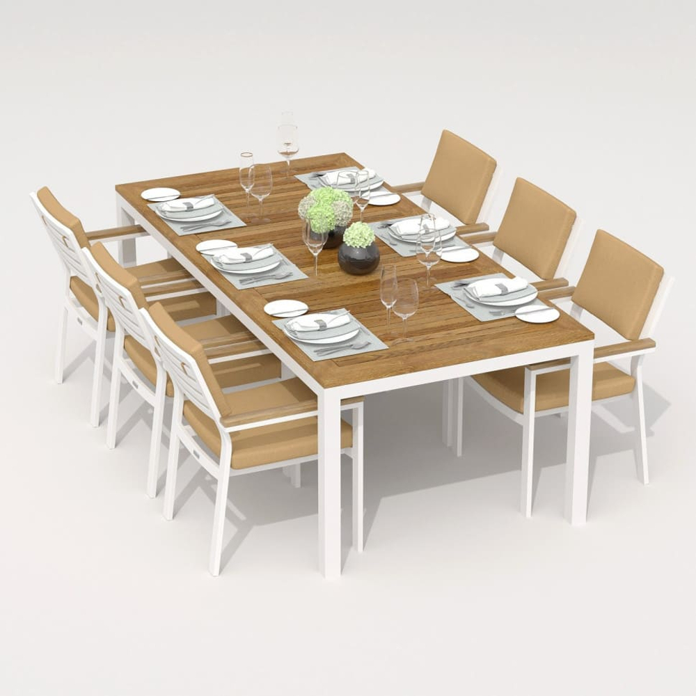 Обеденная группа Ideal Patio ТЕЛЛА  БОНТА каркас белый, стол тик 220, ткань бежевая