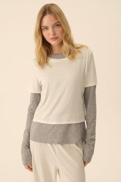 Лонгслив с футболкой (Ballet princess), серый с молочным