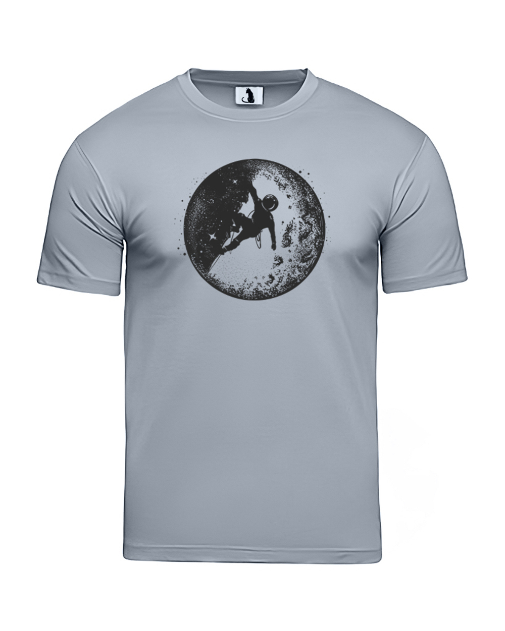 Футболка Космонавт на Луне unisex серая с черным рисунком