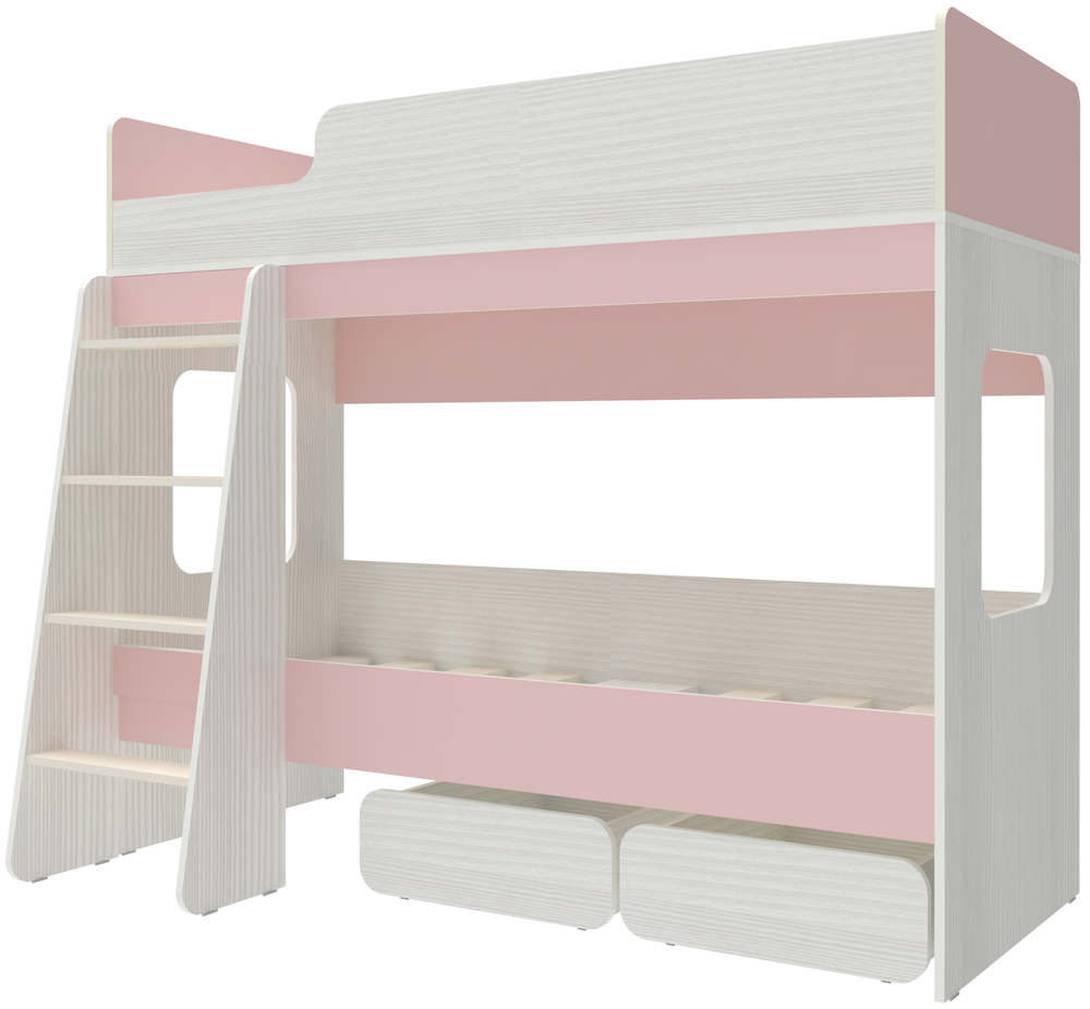 Двухъярусная кровать КарИВи Л-38 Белое Дерево Розовый