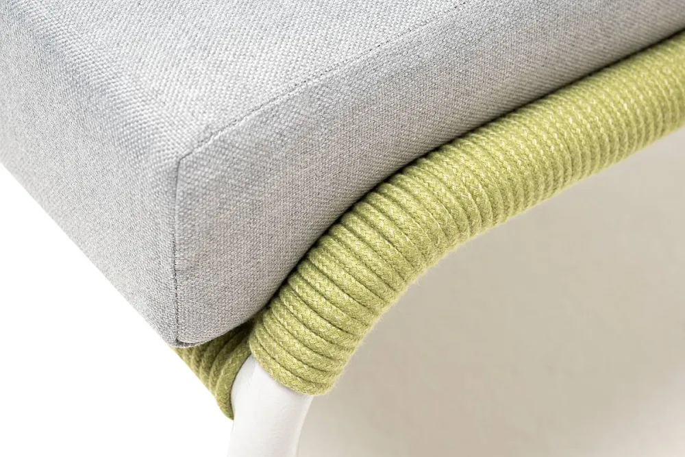 "Милан" кресло плетеное из роупа, каркас алюминий светло-серый (RAL7035) муар, роуп салатовый меланж круглый, ткань светло-серая