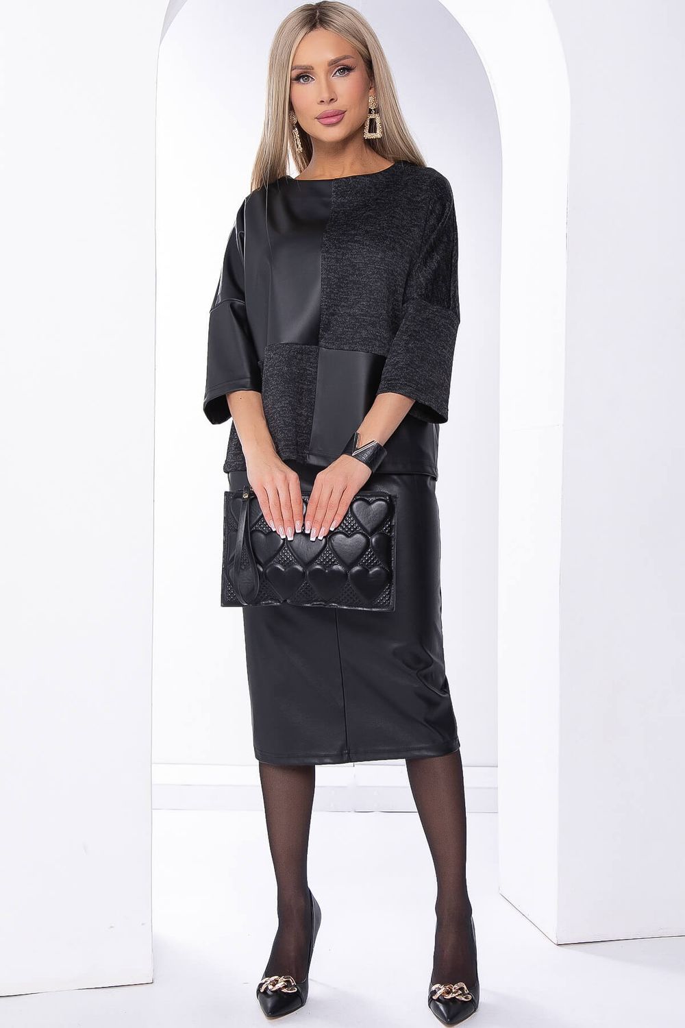 Юбка из экокожи (черная) Ю8385 LT Collection