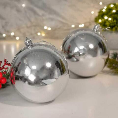 Шар новогодний 2шт 10см глянцевый, цвет серебро