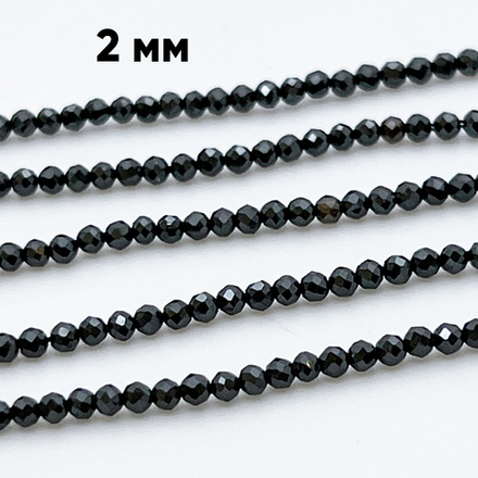 Фианит (кубический цирконий), цвет черный, размер 2 мм, цена за нить около 195 шт (38 см)