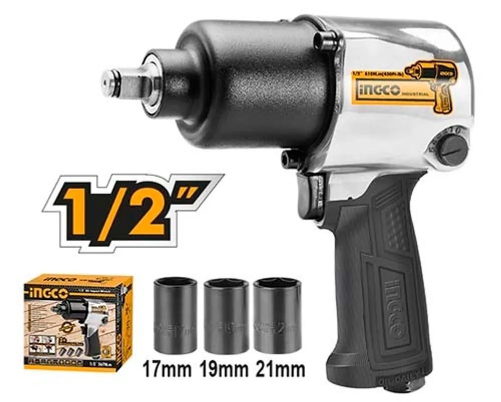 INGCO Гайковерт пневматический ударный INDUSTRIAL 1/2&quot; 610 Hm/ набор головок