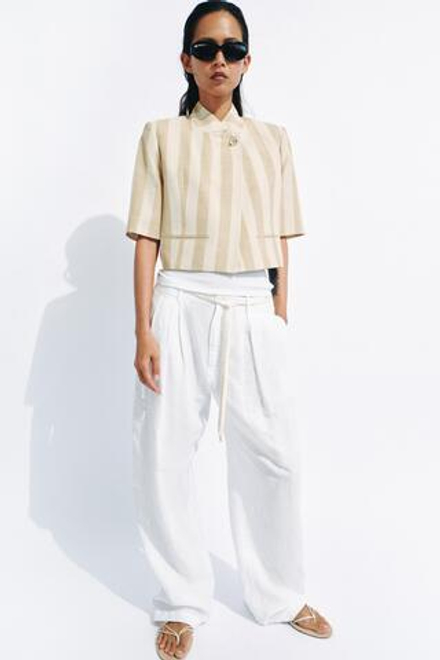 ZARA УКОРОЧЕННЫЙ БЛЕЙЗЕР С КОРОТКИМИ РУКАВАМИ — ZW COLLECTION, ЭКРЮ/БЕЖЕВЫЙ