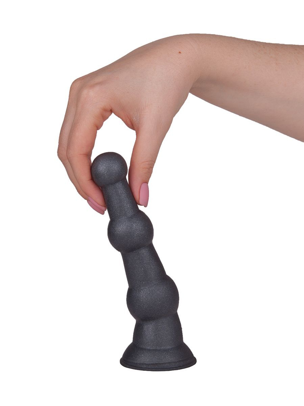 Анальная пробка платинового цвета с изгибом - 15 см. (Цвет: черный)