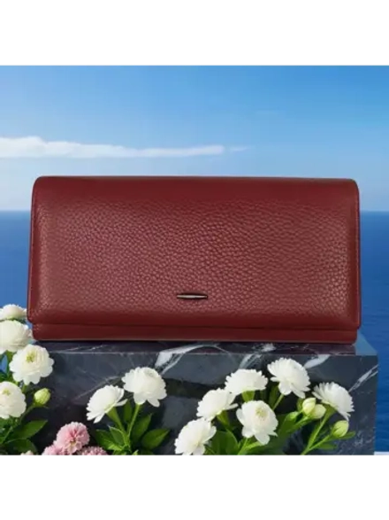 Компактный кошелек натуральная кожа бордовый