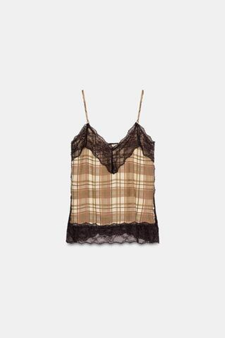 ZARA ТОП В БЕЛЬЕВОМ СТИЛЕ В КЛЕТКУ, РАЗНОЦВЕТНЫЙ