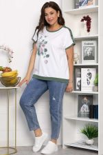 Блуза Далия (бело-оливковая) Б13805-20М LT Collection