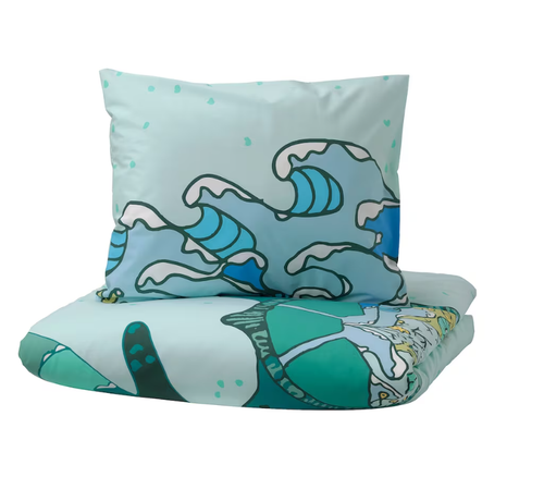 BLAVINGAD БЛОВИНГАД Пододеяльник и наволочка, черепаховый узор/бирюзовый,150х200/50х60 см