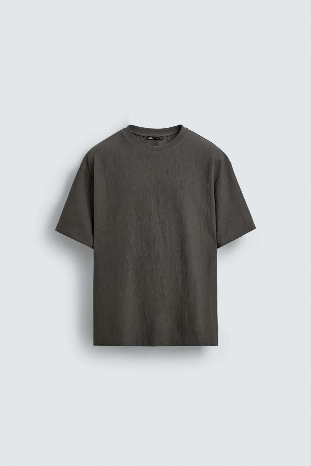 ZARA ФУТБОЛКА RELAXED FIT ИЗ РЕЛЬЕФНОЙ ТКАНИ, ЗЕЛЕНОВАТЫЙ