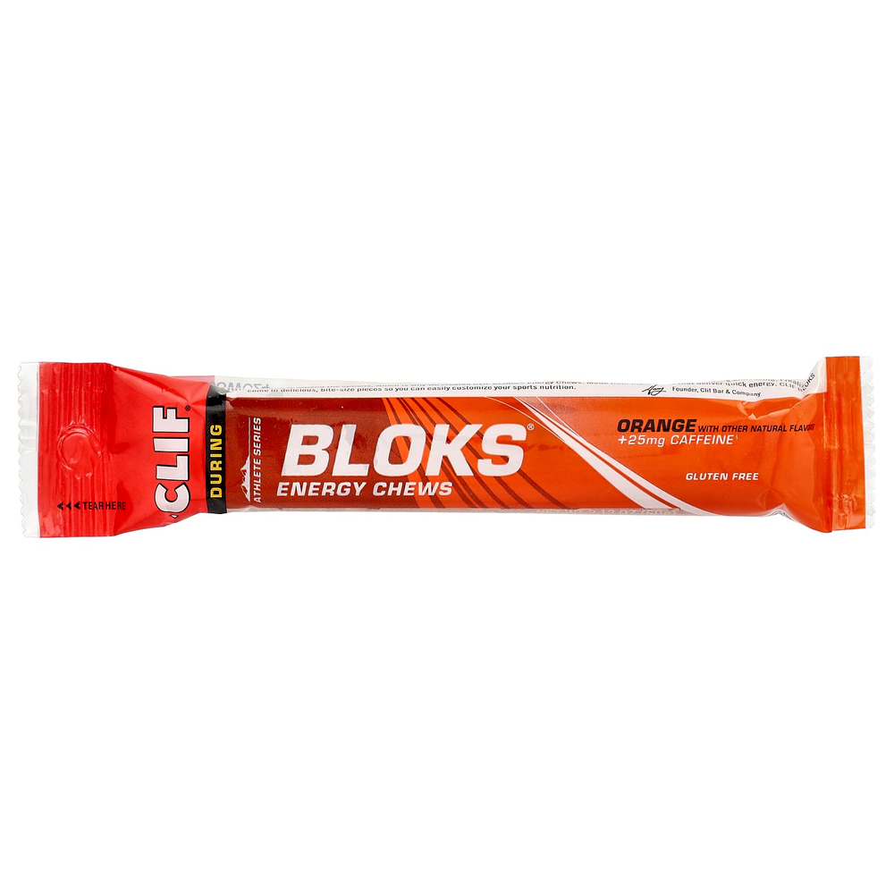 Clif Bar, Bloks® Energy жевательные таблетки, со вкусом апельсина, 18 пакетиков по 60 г (2,12 унции)