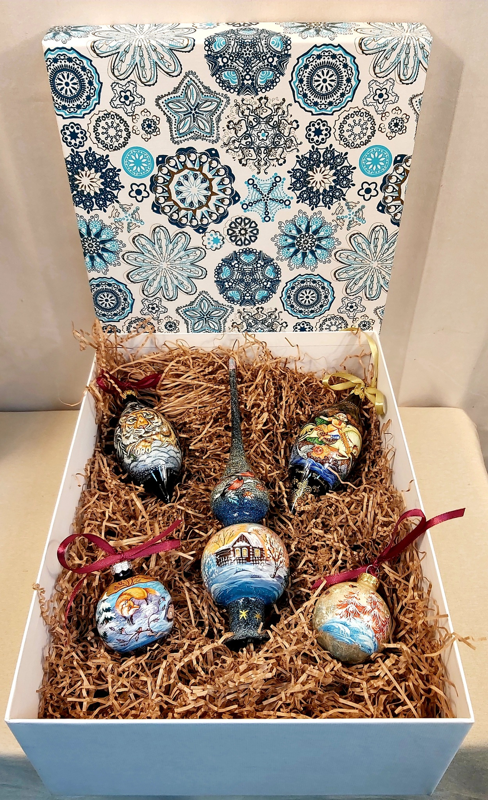 Набор ёлочных игрушек  "Новогодний" №4 с росписью Палех