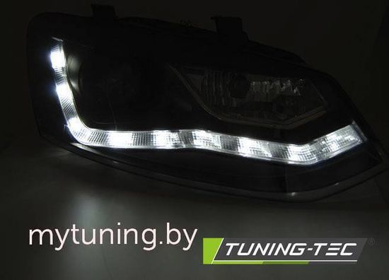 Передние фары Daylight для Volkswagen Polo V (09-17) Black