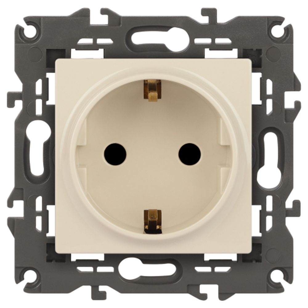 Розетка ЭРА Elegance 14-2102-02 с заземлением 2P+E Schuko со шторками 16A-250В IP20 слоновая кость