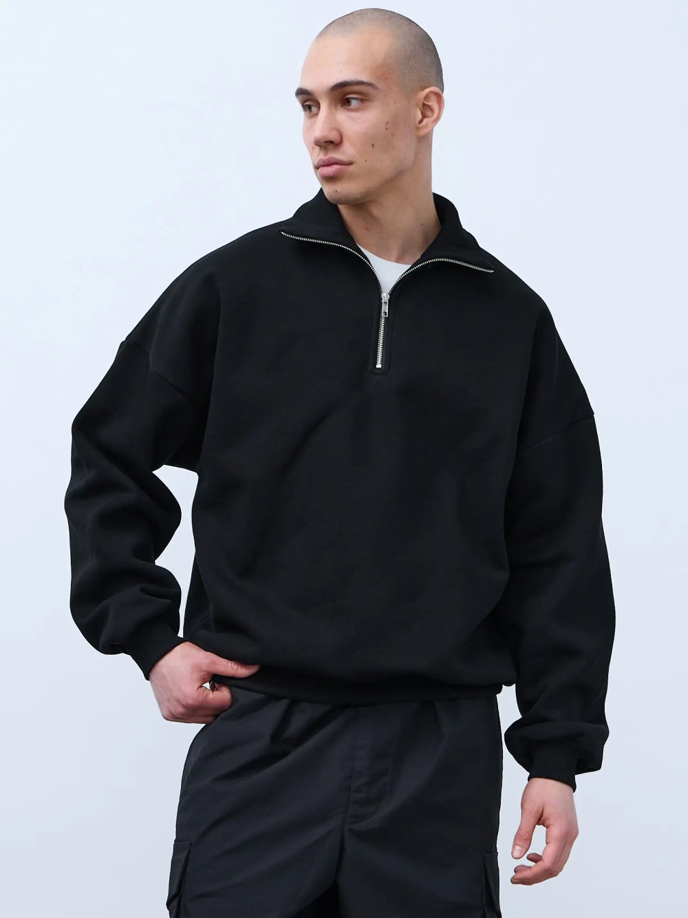 Свитшот с воротником на молнии с начесом (черный)