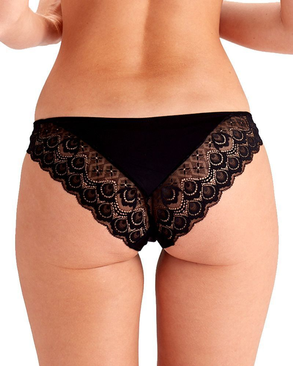 Шелковистые трусики-бразилиана с кружевом Natasha (Размер: S) (Цвет: черный)
