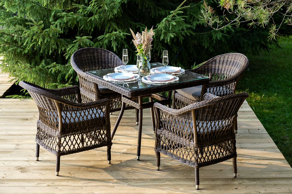 "Сицилия" обеденная группа плетеная, цвет коричневый